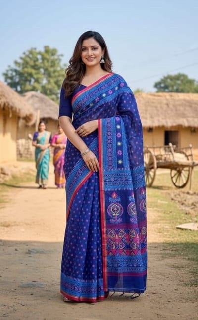 প্রিমিয়াম সিল্ক টাঙ্গাইল বুটিক স্কিন প্রিন্ট শাড়ি - Image 7