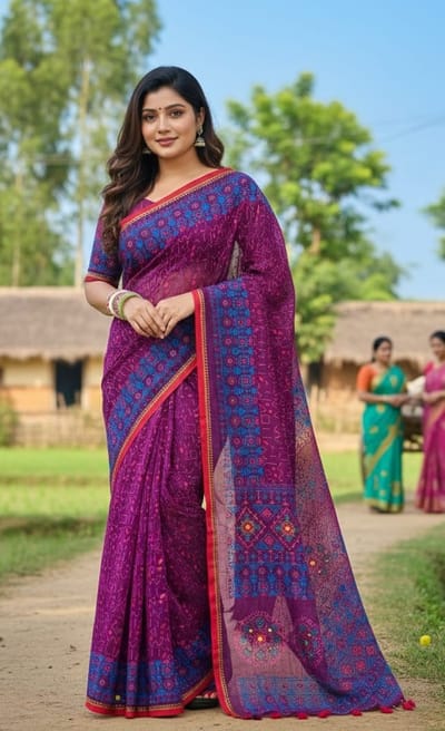 প্রিমিয়াম সিল্ক টাঙ্গাইল বুটিক স্কিন প্রিন্ট শাড়ি - Image 10