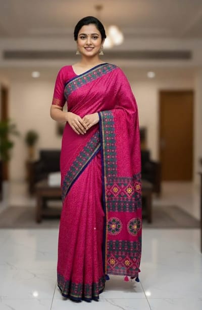 প্রিমিয়াম সিল্ক টাঙ্গাইল বুটিক স্কিন প্রিন্ট শাড়ি - Image 11