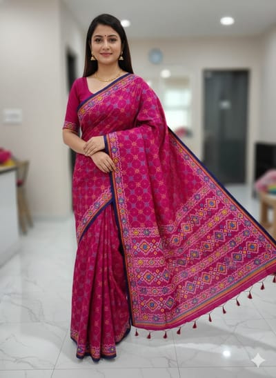 প্রিমিয়াম সিল্ক টাঙ্গাইল বুটিক স্কিন প্রিন্ট শাড়ি - Image 15