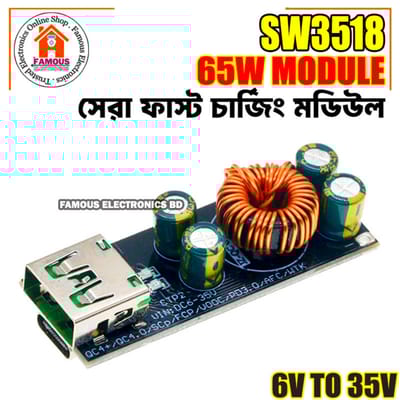 SW3518 65W 6-35V DC to USB Type C PD 3.0 QC4 Type A QC3.0 DC Fast Charge 12V 24V Step-Down Power Module USB Type-C Mobile Phone Quick Charge Adapter