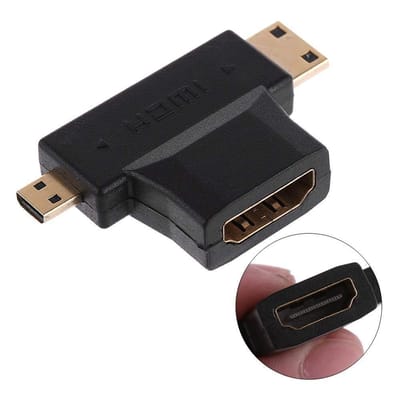 3 in 1 HDMI Rotor- 3 in 1 T Shape HDMI Female to Mini & Micro HDMI Male 90 Degree Multi Adapter Converter-Hdmi Female to Mini & Micro