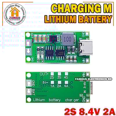 Multi-Cell 2S 2A Type-C To 8.4V Step-Up Boost Lipo- Polymer Li-Ion Charger 7.4V 18650 Lithium Battery