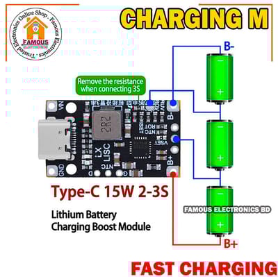 Type-C USB 2S/3S BMS 15W 8.4V 12.6V 1.5A Lithium Battery Charging Boost Module With Balanced Support Fast Charge With Indicator