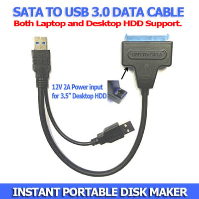 Sata to USB Data Cable USB 3.0 - Supports both Desktop and Laptop HDD 2.5 and 3.5 inch with extra 12v power port