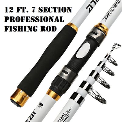 High-Performance 3.6m/12ft Premium Fishing Rod with Glossy White Finish - Carbon and Glass Fiber Build