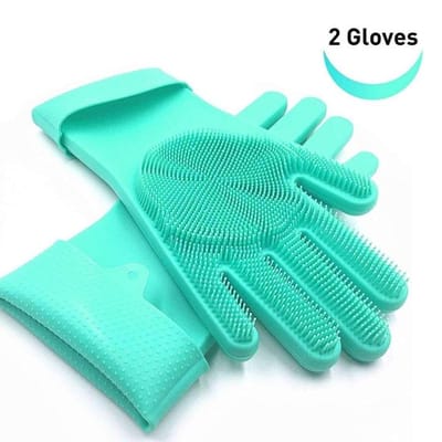 Silicone Dish washing Kitchen Hand Safety Gloves - Multicolor 2 Piece Set - Hand Gloves
