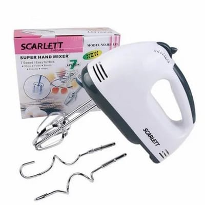 ABS Shine White Scarlett Hand Mixer-7 Speed Egg Beater With Chrome Beater Hand Blender
