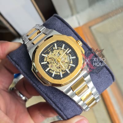 Patek Philippe | SS Body | Automatic Movement | Silver with Gold Bezel Black Dial