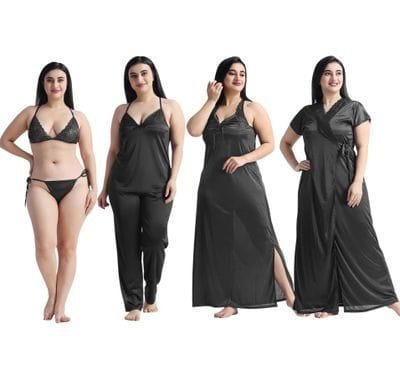 ৬-পিস প্রিমিয়াম নাইট ওয়্যার কম্বো - কালো - Image 1