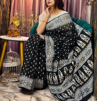 হাফ সিল্কে স্ক্রিন প্রিন্ট কাজ করা শাড়ি - Image 7