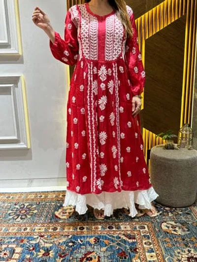 Lucknow Gawon 2 Piece Embroidery Tow piece Set (Maroon)