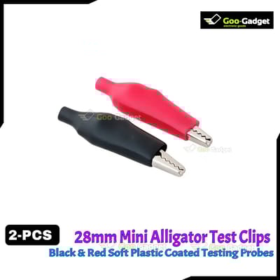 2-Pcs 28mm Mini Alligator Test Clips – Black & Red Soft Plastic Coated Testing Probes