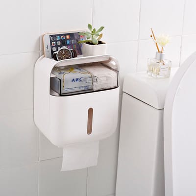 Wall-Mounted Bathroom Tissue Paper Holder with phone shelf Multifunction Tissue Box
