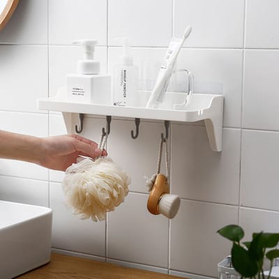 Adhesive Bathroom Shower Caddy No Drilling Installation 6.6 Lbs Bearing Weight Bathroom Shelf Kitchen Holder for Soap Shampoo Shower Gel Towels