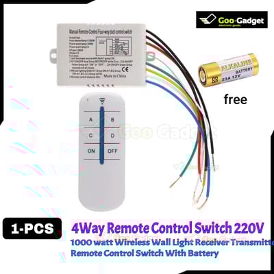 4-Way 220V Digital Wireless Remote Control Switch with Receiver & Battery – Wall Light Control System