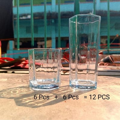 ১২ পিছ কাচের গ্লাস (৬ পিছ পানির গ্লাস+ ৬ পিছ শরবত গ্লাস)-35.44 - Image 1