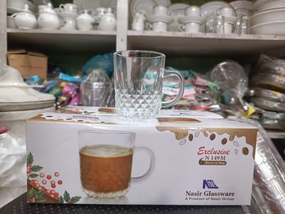 ডায়মন্ড ডিজাইন কাচের চা-য়ের কাপ সেট-৬ পিছ 200ML #149 - Image 3