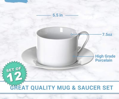 পিলেইন সাদা সিরামিকের কাপ পিরিস সেট- ৬ পিছ সেট ২০০ মি.লি - Image 2