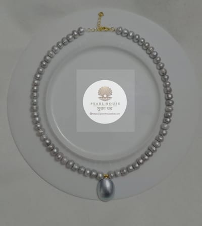 Exclusive Ash colour Button Pearl Necklace