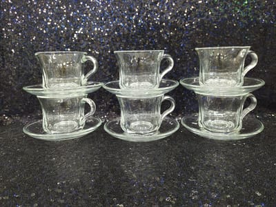 স্বচ্ছ কাচের চায়ের কাপ  পিরিছ সেট-৬ পিছ কাপ,৬ পিছ পিরিছ  #Design cup set - Image 3