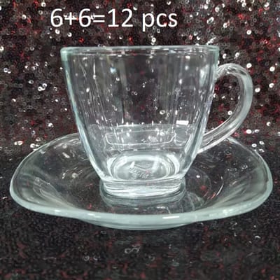 স্বচ্ছ কাচের চায়ের কাপ  পিরিছ সেট-৬ পিছ কাপ,৬ পিছ পিরিছ #4 Kuna cup set - Image 1