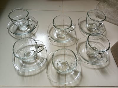 স্বচ্ছ কাচের চায়ের কাপ  পিরিছ সেট-৬ পিছ কাপ,৬ পিছ পিরিছ #4 Kuna cup set - Image 2