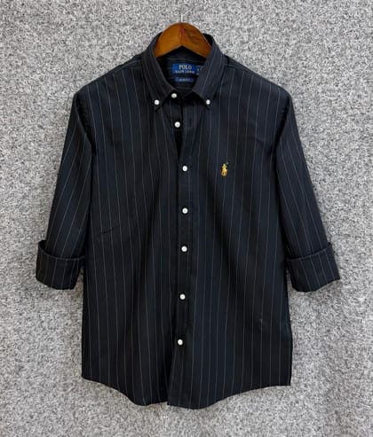 Old Money Stripe Shirt Black with White Stripe - Ralph Lauren Export Shirt