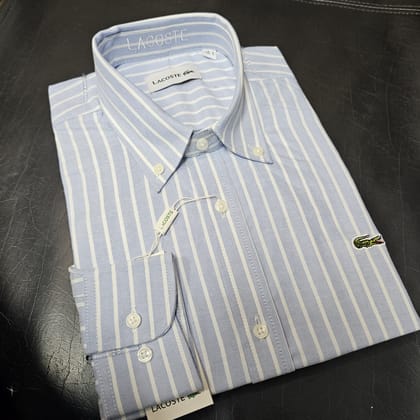 Lacoste Regular Fit Light Blue Striped Oxford Shirt