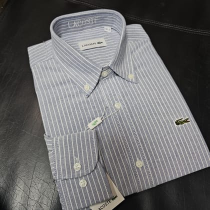 Lacoste Regular Fit Steel  Grey Striped Oxford Shirt