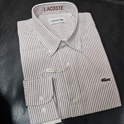 Lacoste Regular Fit Maroon Striped Oxford Shirt