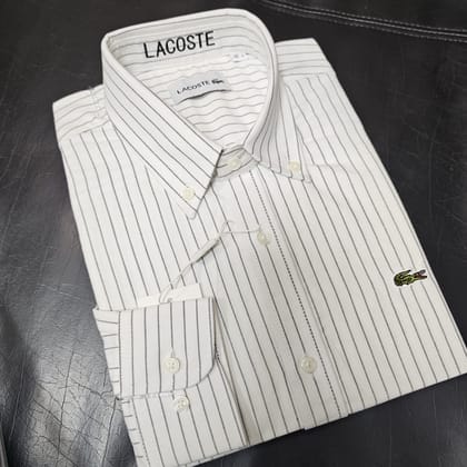 Lacoste Regular Fit White & Black Striped Oxford Shirt