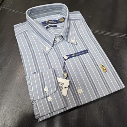 Ralph Lauren polo Slim Fit Steel Blue Multi-Stripe Oxford Shirt