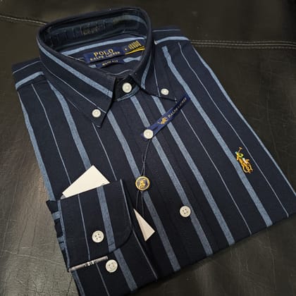 Ralph Lauren polo Slim Fit Navy & Blue Wide Stripe Cotton Shirt
