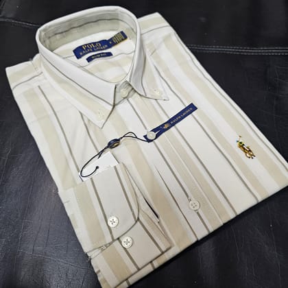 Ralph Lauren polo Slim Fit Beige & White Multi-Stripe Cotton Shirt