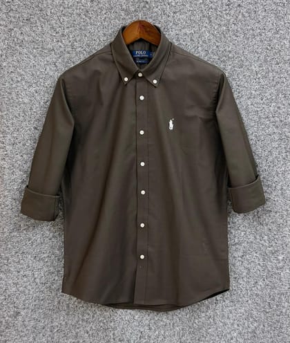 Ralph Lauren Solid Dark Olive / Coffee. Oxford Shirt