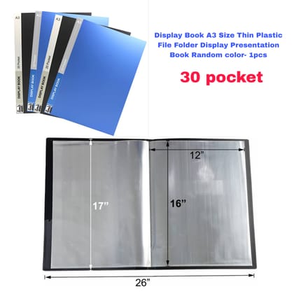 Display Book A3 Size 30 pocket Thin Plastic File Folder Display Presentation Book Random color- 1pcs