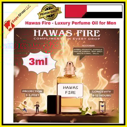 Hawas Fire attar - Luxury Perfume Oil attar Premium for Men 3ml or 6ml– Strong, Long Lasting, Arabic Fragrance – Ideal for Office, Date & Special Occasions