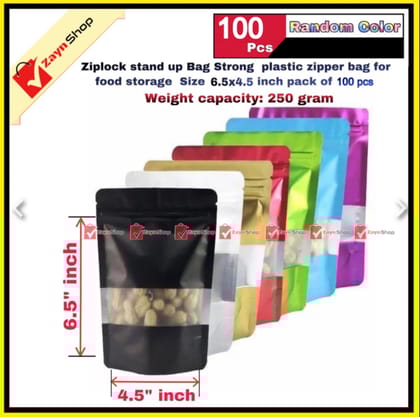 #Ziplock stand up Bag Strong plastic zipper bag for food storage Size 6.5x4.5 inch pack of 100 pcs