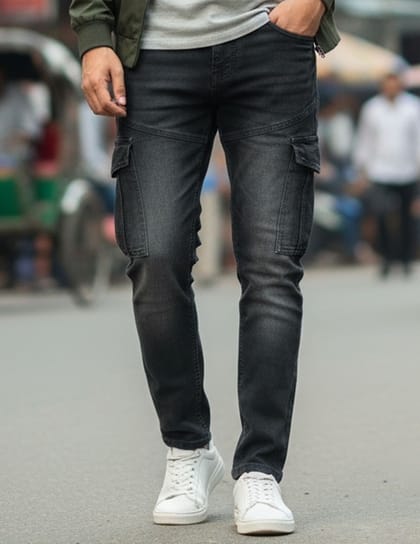 Premium Denim Cargo Pant - Black