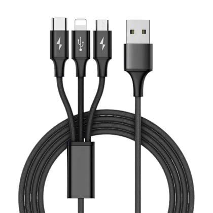 OneTech 3 in 1 Fast Charging Cable USB Braided Data Cable for Type B Type C and Lightning Devices
