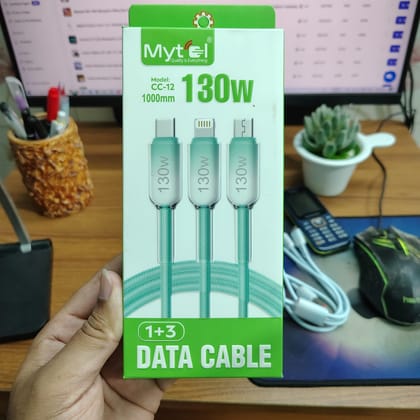 Mytel 3 in 1 Fast Charging Cable USB Braided Data Cable for Type B Type C and Lightning Devices