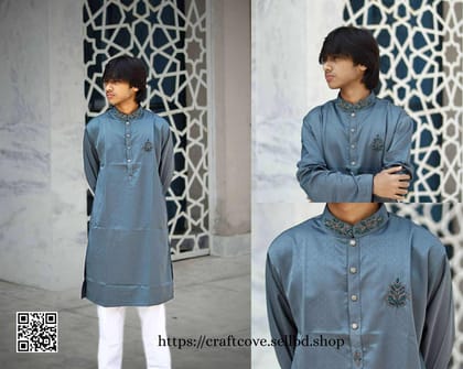 Premium Green Ash Karchupi Panjabi