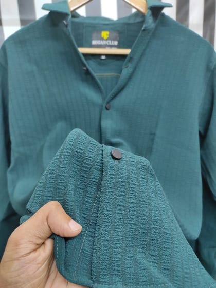 Premium solid popcorn fabrication shirt (Bottle green)