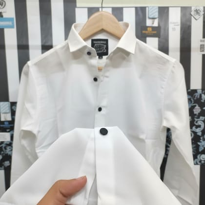 Solid single pocket pure cotton white shirt (only shirt)