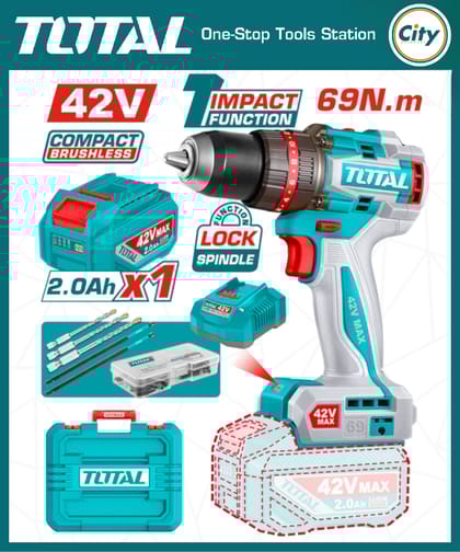 ৪২ ভোল্ট কম্প্যাক্ট ব্রাশলেস কর্ডলেস ইমপ্যাক্ট ড্রিল মেশিন TOTAL TIDLI426981