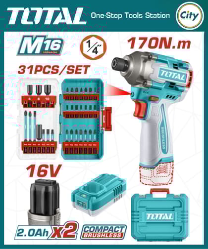 ১৬ ভোল্ট কর্ডলেস ব্রাশলেস ইমপ্যাক্ট ড্রাইভার TOTAL TOSLI241083