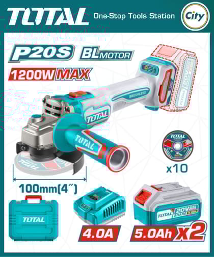 ১২০০ ওয়াট ব্রাশলেস মটর ২০ ভোল্ট কর্ডলেস অ্যাঙ্গেল গ্রাইন্ডার মেশিন TOTAL TAGLI2120232