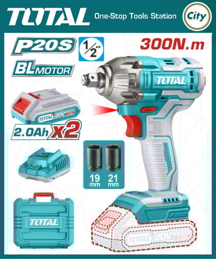 ২০ ভোল্ট লিথিয়াম আয়ন ব্রাশলেশ মটর 300N ইমপ্যাক্ট রেঞ্চ TOTAL TIWLI2038