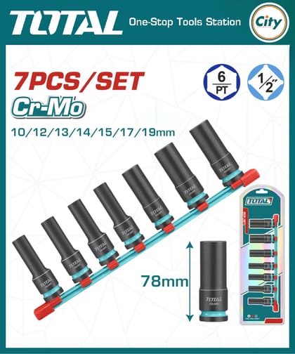 ৭ পিস হাফ ইঞ্চি ডিআর ডিপ ইমপ্যাক্ট সকেট সেট TOTAL THKISD12073L